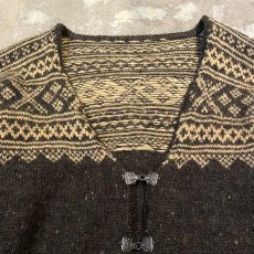 画像10: NORDIC BORDER PATTERN HOOK UP KNIT CARDIGAN / Mens M (10)