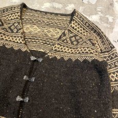 画像4: NORDIC BORDER PATTERN HOOK UP KNIT CARDIGAN / Mens M (4)