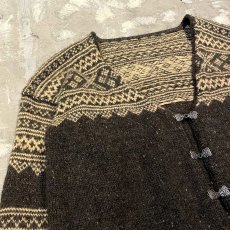 画像3: NORDIC BORDER PATTERN HOOK UP KNIT CARDIGAN / Mens M (3)