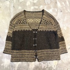 画像1: NORDIC BORDER PATTERN HOOK UP KNIT CARDIGAN / Mens M (1)