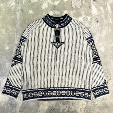 画像1: 90's~ ALL OVER PATTERN HALF HOOK UP KINT SWEATER / Mens M(L) (1)