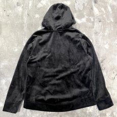 画像2: BLACK VELOUR ZIP UP HOODIE JACKET / Mens L (2)