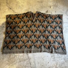 画像1: OLD ALL OVER NATIVE PATTERN DESIGN WOOL PONCHO / Ladies L (1)