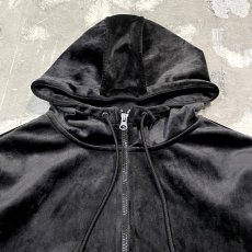 画像10: BLACK VELOUR ZIP UP HOODIE JACKET / Mens L (10)