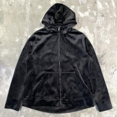 画像1: BLACK VELOUR ZIP UP HOODIE JACKET / Mens L (1)