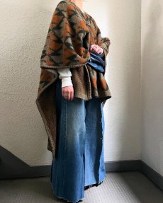 画像12: OLD ALL OVER NATIVE PATTERN DESIGN WOOL PONCHO / Ladies L (12)