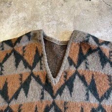 画像6: OLD ALL OVER NATIVE PATTERN DESIGN WOOL PONCHO / Ladies L (6)