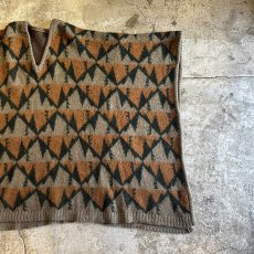 画像8: OLD ALL OVER NATIVE PATTERN DESIGN WOOL PONCHO / Ladies L (8)