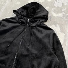 画像4: BLACK VELOUR ZIP UP HOODIE JACKET / Mens L (4)