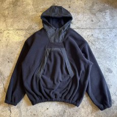 画像1: 【WONDERGROUND】NYLON ELBOW PATCH FLEECE SHORT ZIP ANORAK HOODIE / BLACK / OS (1)