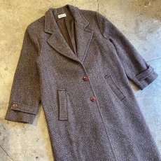 画像3: OLD DESIGN HERRINGBONE PATTERN WOOL LONG COAT / Ladies M / MADE IN USA (3)