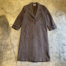 画像1: OLD DESIGN HERRINGBONE PATTERN WOOL LONG COAT / Ladies M / MADE IN USA (1)