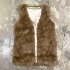 画像1: BROWN FAUX FUR OPEN FRONT VEST / Mens S (1)