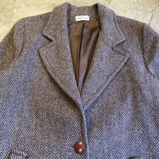 画像4: OLD DESIGN HERRINGBONE PATTERN WOOL LONG COAT / Ladies M / MADE IN USA (4)