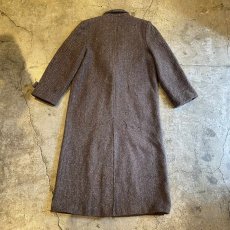 画像2: OLD DESIGN HERRINGBONE PATTERN WOOL LONG COAT / Ladies M / MADE IN USA (2)