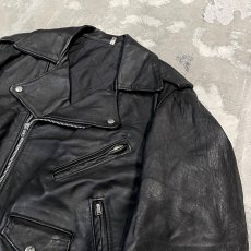 画像4: 80's BLACK REAL LEATHER DOUBLE RIDERS JACKET / Mens L (4)