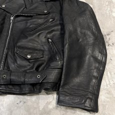 画像6: 80's BLACK REAL LEATHER DOUBLE RIDERS JACKET / Mens L (6)