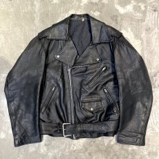 画像1: 80's BLACK REAL LEATHER DOUBLE RIDERS JACKET / Mens L (1)