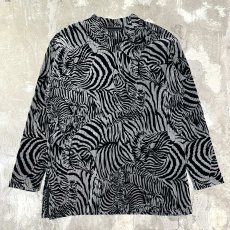 画像1: ALL OVER ZEBRA PATTERN MOCK NECK RIB L/S TOPS / Mens M (1)