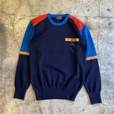 画像1: YACHTING SHOULDER QUILTING COLOR SPORTS SWEATER / Ladies L / MADE IN ITALY (1)