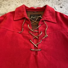 画像4: OLD FRONT LACE UP RED COLOR DESIGN L/S TOPS / Ladies L / MADE IN HOLLAND (4)