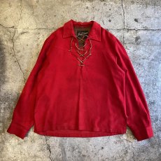 画像1: OLD FRONT LACE UP RED COLOR DESIGN L/S TOPS / Ladies L / MADE IN HOLLAND (1)