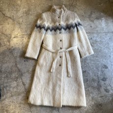 画像1: OLD NORDIC DESIGN PURE WOOL LONG COAT / Ladies M / MADE IN ICELAND (1)