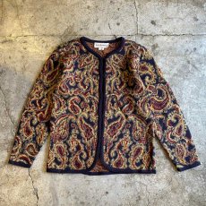 画像1: ALL OVER PAISLEY PATTERN KNIT DESIGN CARDIGAN / Ladies S(M) / MADE IN USA (1)