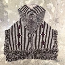 画像1: ALL OVER PATTERN HOODIE KNIT PONCHO / Mens L (1)