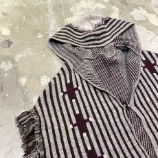 画像3: ALL OVER PATTERN HOODIE KNIT PONCHO / Mens L (3)