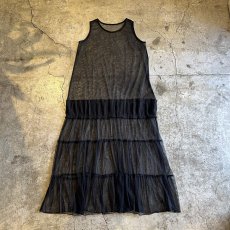 画像1: BLACK COLOR TIERED DESIGN TULLE LONG ONE PIECE / Ladies M (1)