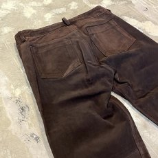 画像9: STRAIGHT SILHOUETTE DAARK BROWN SUEDE LEATHER PANTS / W30 (9)