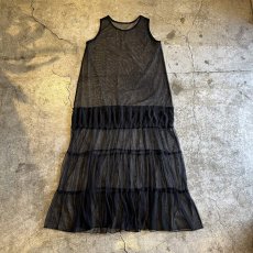 画像2: BLACK COLOR TIERED DESIGN TULLE LONG ONE PIECE / Ladies M (2)