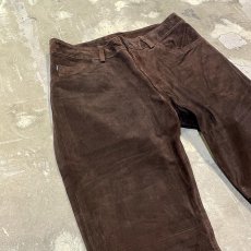 画像3: STRAIGHT SILHOUETTE DAARK BROWN SUEDE LEATHER PANTS / W30 (3)