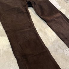 画像5: STRAIGHT SILHOUETTE DAARK BROWN SUEDE LEATHER PANTS / W30 (5)