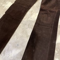 画像6: STRAIGHT SILHOUETTE DAARK BROWN SUEDE LEATHER PANTS / W30 (6)