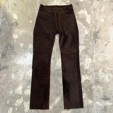 画像1: STRAIGHT SILHOUETTE DAARK BROWN SUEDE LEATHER PANTS / W30 (1)