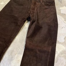 画像4: STRAIGHT SILHOUETTE DAARK BROWN SUEDE LEATHER PANTS / W30 (4)