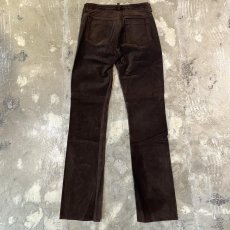 画像2: STRAIGHT SILHOUETTE DAARK BROWN SUEDE LEATHER PANTS / W30 (2)