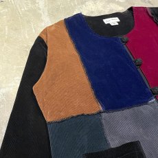 画像3: CORDUROY PATCHWORK NO COLLAR CARDIGAN / Mens XL (3)