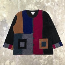 画像1: CORDUROY PATCHWORK NO COLLAR CARDIGAN / Mens XL (1)