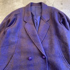 画像4: 2 TONE COLOR SHOULDER GATHER DESIGN MOHAIR DOUBLE JACKET / Ladies L (4)