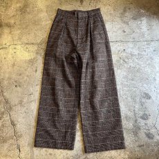 画像1: BROWN COLOR 1 TUCK DESIGN GLEN CHECK PATTERN SLACKS PANTS / W28 (1)