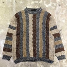 画像1: MULTI STRIPE PATTERN WOOL KNIT SWEATER / Mens M(L) / MADE IN ENGLAND (1)