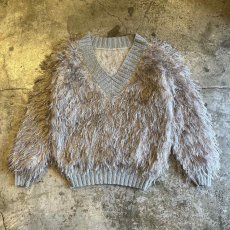 画像1: 80's MIX COLOR FRINGE V NECK DESIGN KNIT SWEATER / Ladies L (1)