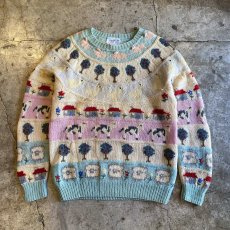 画像1: ALL OVER ANIMAL PATTERN DESIGN COLOR KNIT SWEATER / Ladies M(L) (1)