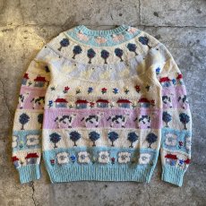 画像2: ALL OVER ANIMAL PATTERN DESIGN COLOR KNIT SWEATER / Ladies M(L) (2)