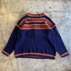 画像2: OLD NATIVE PATTERN LACE UP DESIGN NORDIC KNIT TOPS / Ladies L / MADE IN NOWAY  (2)