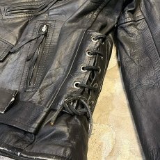 画像9: REAL LEATHER SIDE LACE UP DOUBLE RIDERS JACKET / Mens XL (9)