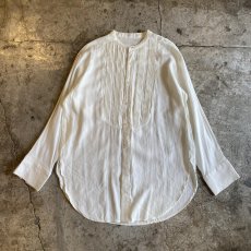 画像1: NO COLLAR PLEATS DRESS DESIGN L/S SHIRT / Ladies L (1)